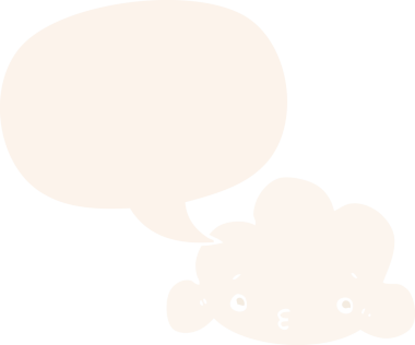 Konuşma baloncuğu olan sevimli çizgi film bulutu bir insan tarafından çizilmiş.