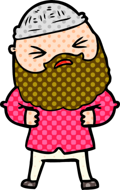 Bir insan tarafından çizilmiş sakallı bir çizgi film adamı.