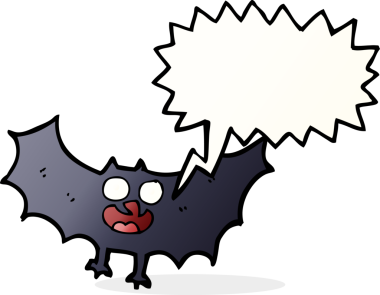 Bir insan tarafından çizilmiş konuşma balonlu bir yarasa.