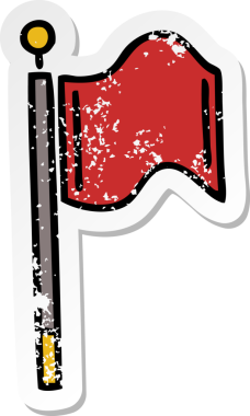 Bir insan tarafından çizilmiş şirin bir kırmızı bayrağın sıkıntılı çıkartması.