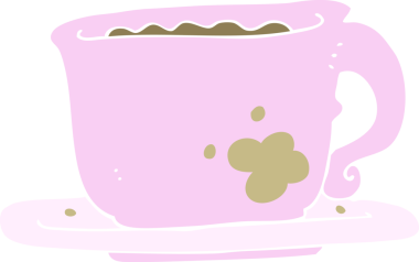 Bir insan tarafından çizilmiş bir fincan kahvenin düz renk çizimi