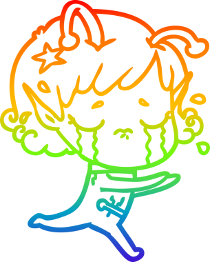 Gökkuşağı gradyan çizgisi, bir insan tarafından çizilmiş ağlayan uzaylı bir kızın çizimi.