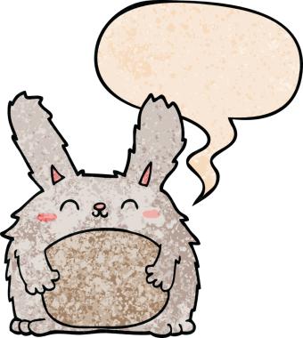 bir insan tarafından çizilmiş eski moda konuşma baloncuklu kürklü tavşan çizgi filmi.