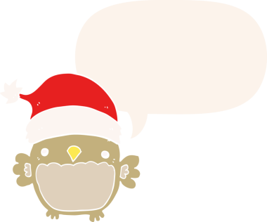 Bir insan tarafından çizilmiş konuşma baloncuğu olan sevimli noel baykuşu.