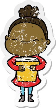 Bir insan tarafından çizilmiş barışçıl yaşlı bir kadının sıkıntılı çıkartması.