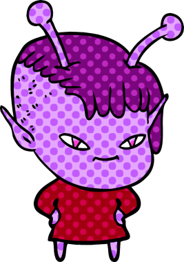 Bir insan tarafından çizilmiş sevimli uzaylı kız çizgi filmi.