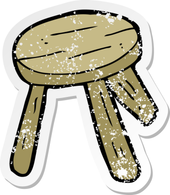 Bir insan tarafından çizilmiş ahşap bir tabureye ait gerilemiş bir çıkartma.