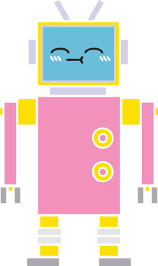 Bir insan tarafından çizilmiş düz renkli bir robot karikatürü