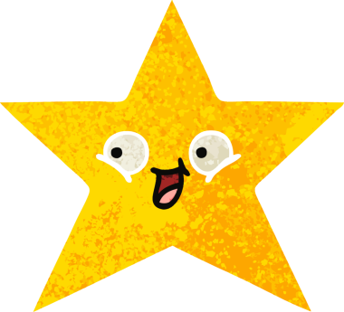 Bir insan tarafından çizilmiş altın yıldızın retro çizim tarzı karikatürü.