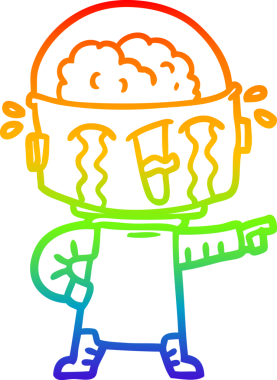 gökkuşağı gradyan çizgi çizimi bir insan tarafından çizilmiş ağlayan robot çizimi