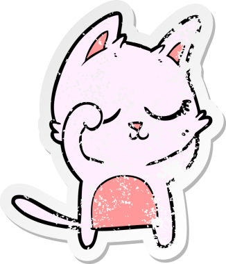 Bir insan tarafından çizilmiş sakin bir çizgi film kedisinin sıkıntılı çıkartması.