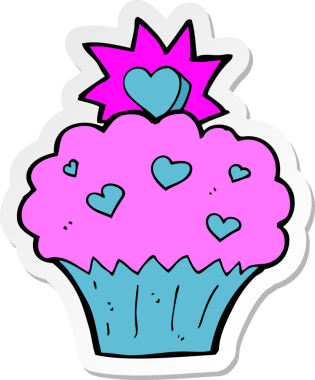 Bir insan tarafından çizilmiş bir aşk keki çıkartması.