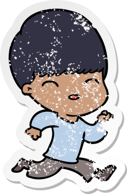 Bir insan tarafından çizilmiş mutlu çizgi film çocuğunun sıkıntılı çıkartması.