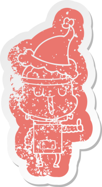 Mutlu çizgi film, insan tarafından çizilmiş Noel Baba şapkası takan bir robotun sıkıntılı çıkartması.