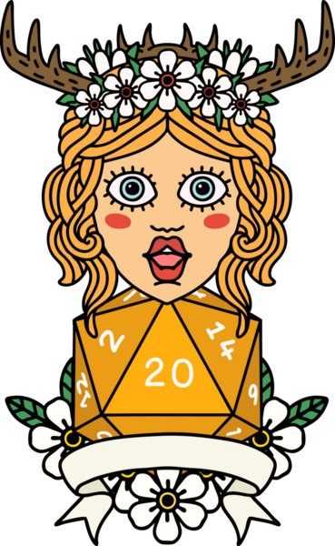 Retro Dövme Tarzı İnsan Druid Bir insan tarafından çizilmiş doğal 20 zar ile