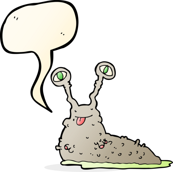 Bir insan tarafından çizilmiş konuşma balonlu iğrenç bir çizgi film sümüklüböceği.