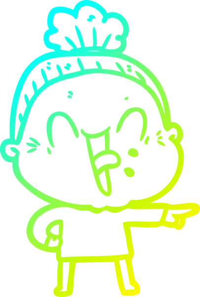 Bir insan tarafından çizilmiş, mutlu, yaşlı bir kadının çizimi.