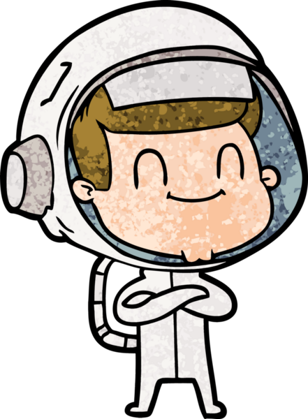 Bir insan tarafından çizilmiş mutlu astronot çizgi filmi.