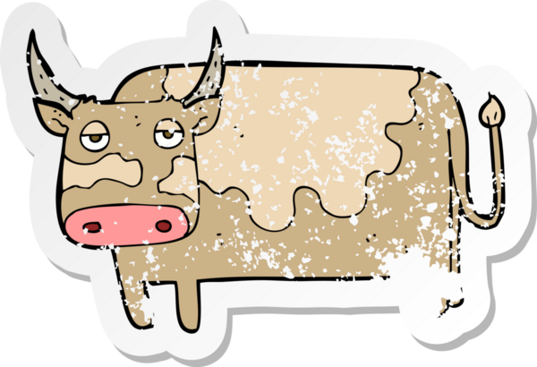 Bir insan tarafından çizilmiş karikatür ineğinin gerilimli çıkartması.