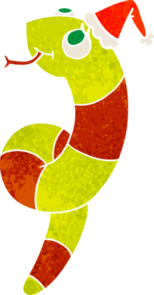 Bir insan tarafından çizilmiş Kawaii yılanının Noel karikatürü.