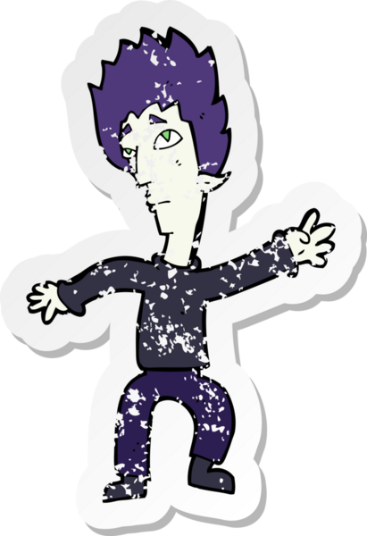 Bir insan tarafından çizilmiş vampir bir çizgi filmin gerilimli yapıştırması.