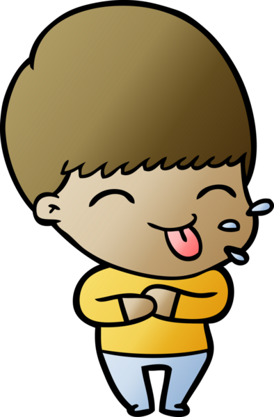 Çizgi filmci çocuk bir insan tarafından çizilmiş dili dışarı çıkarıyor.