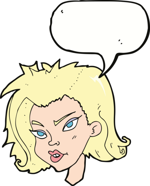 Bir insan tarafından çizilmiş konuşma baloncuğu olan bir kadın yüzü.