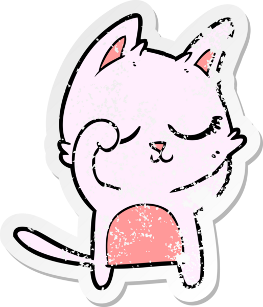 Bir insan tarafından çizilmiş sakin bir çizgi film kedisinin sıkıntılı çıkartması.