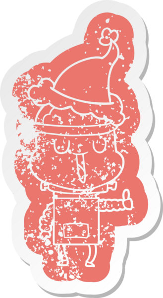 Mutlu çizgi film, insan tarafından çizilmiş Noel Baba şapkası takan bir robotun sıkıntılı çıkartması.