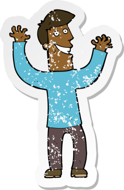 Bir insan tarafından çizilmiş heyecanlı bir çizgi filmin gerilimli çıkartması.