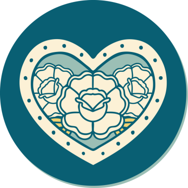 Geleneksel kalp stili dövme çıkartması ve bir insan tarafından çizilmiş çiçekler.