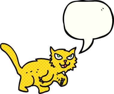 Bir insan tarafından çizilmiş serbest çizilmiş çizgi roman konuşma balonu çizgi film kedisi.