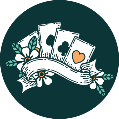 Bir insan tarafından çizilmiş kartların ve pankartın ikonik dövme şekli