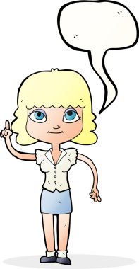 Bir insan tarafından çizilmiş konuşma baloncuğu fikri olan bir karikatür kadın.