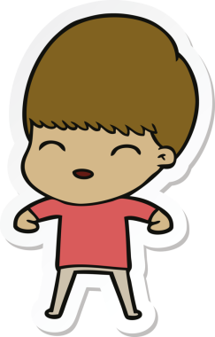 Bir insan tarafından çizilmiş mutlu bir çizgi film çocuğunun çıkartması.