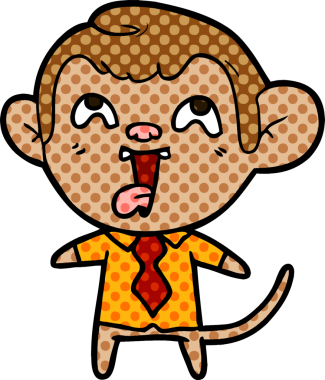 Bir insan tarafından çizilmiş tişörtlü ve kravatlı çılgın maymun.