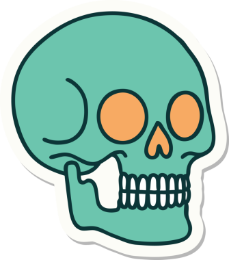 Bir insan tarafından çizilmiş bir kafatasının geleneksel stiliyle dövme çıkartması.