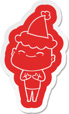 Bir insan tarafından çizilmiş Noel Baba şapkası giyen kel bir adamın komik çizgi film çıkartması.