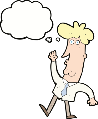 Bir insan tarafından çizilmiş düşünce balonlu bir ofis adamı.