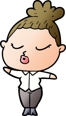 Bir insan tarafından çizilmiş sakin bir kadın çizgi filmi.