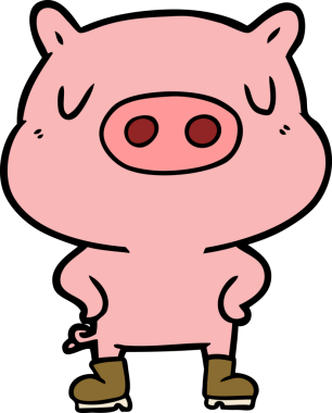 Bir insan tarafından çizilmiş çizmeli bir domuz.