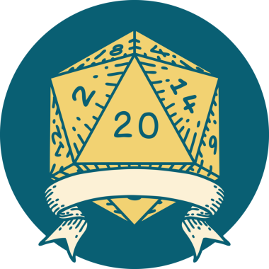 Retro Dövme Biçimi Doğal 20 kritik vuruş D20 zar bir insan tarafından çizildi