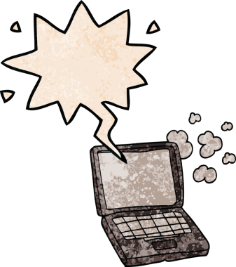 bir insan tarafından çizilmiş, konuşma baloncuklu çizgi film dizüstü bilgisayarı