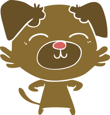 Bir insan tarafından çizilmiş düz renkli çizgi film köpeği.