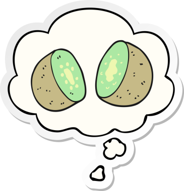 İnsan tarafından çizilmiş bir çıkartma olarak düşünce baloncuklu çizgi film kivisi