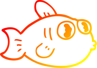 Bir insan tarafından çizilmiş karikatür balığının sıcak çizgi çizimi