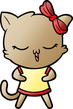 Bir insan tarafından çizilmiş kafasında yay olan çizgi film kedisi.