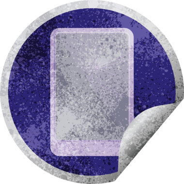 Kırık elektronik tablet vektör dairesel etiketi bir insan tarafından çizilmiş.