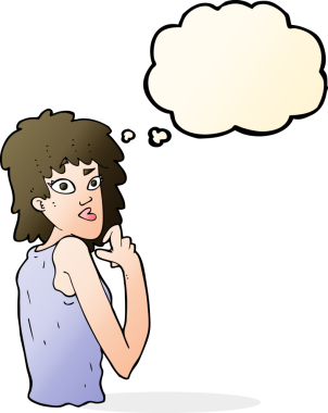 Bir insan tarafından çizilmiş düşünce balonlu bir karikatür.