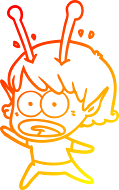 Bir çizgi film karakteri, bir insan tarafından çizilmiş bir uzaylı kız çizimi.